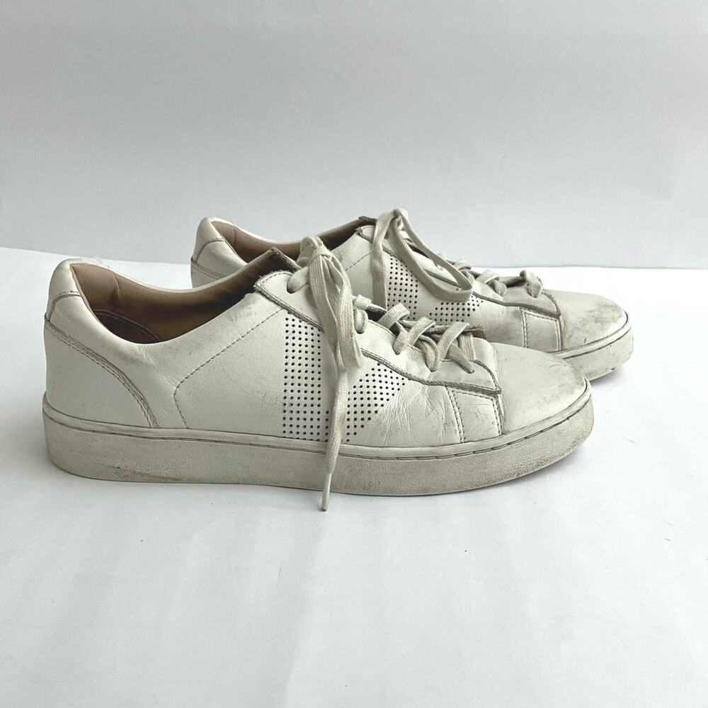 Vionic White Cream Low Top Lace Up Court Honey Leather Distressed Sneakers Shoes